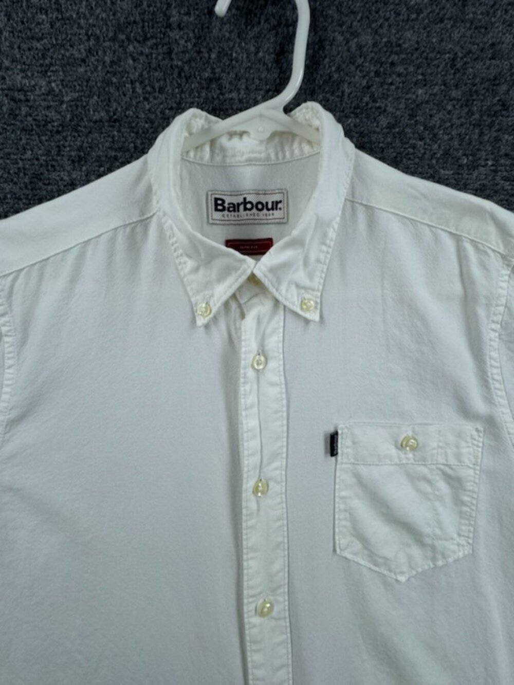 Barbour Ashwood Oxford All Cotton Men Slim Small White Button-Down Pocket Shirt